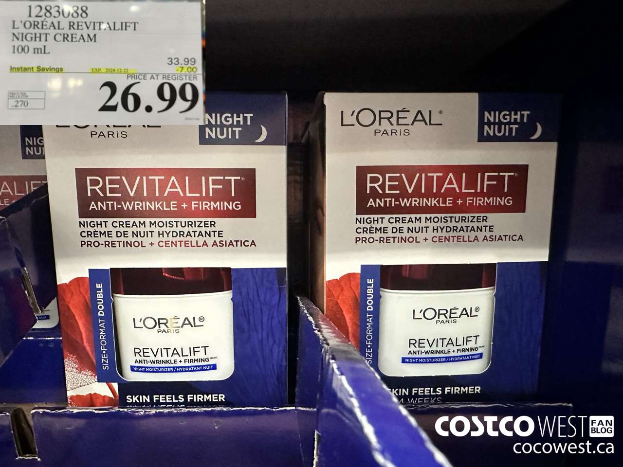 1283088 L'OREAL REVITALIFT NIGHT CREAM 100 mL ($7.00 INSTANT SAVINGS EXPIRES ON 2024-12-22) $26.99