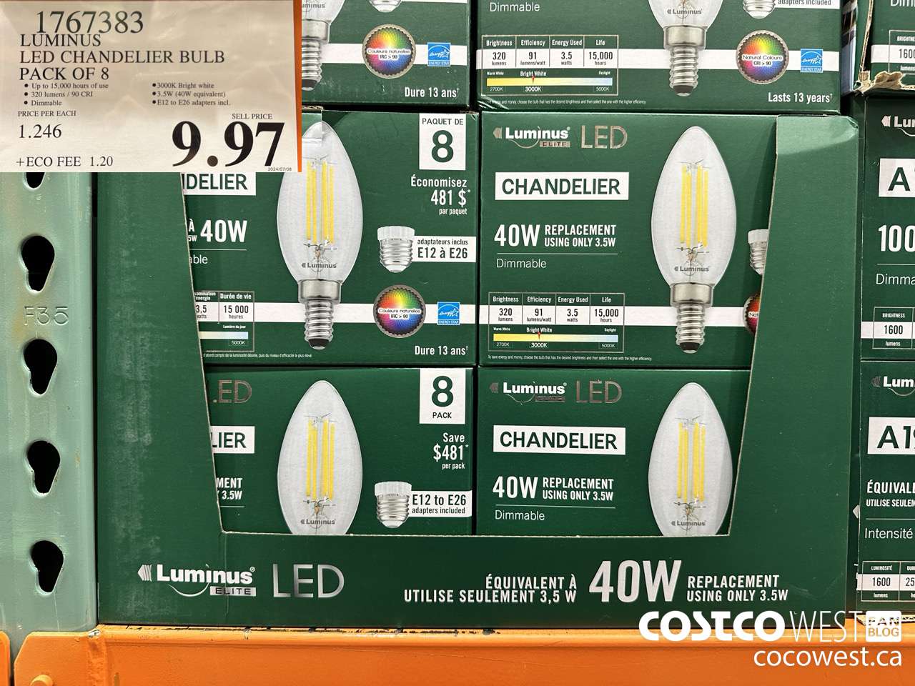 1767383 LUMINUS LED CHANDELIER BULB PACK OF 8 $9.97