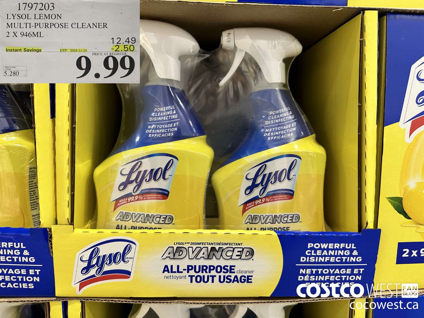 1797203 LYSOL LEMON MULTI-PURPOSE CLEANER 2 X 946ML ($2.50 INSTANT SAVINGS EXPIRES ON 2024-11-24) $9.99