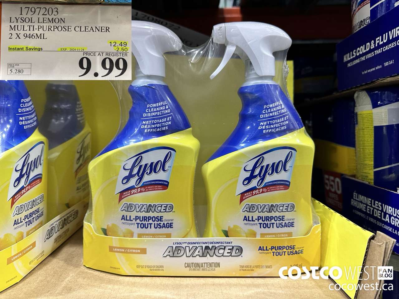 1797203 LYSOL LEMON MULTI-PURPOSE CLEANER 2 X 946ML ($2.50 INSTANT SAVINGS EXPIRES ON 2024-11-24) $9.99