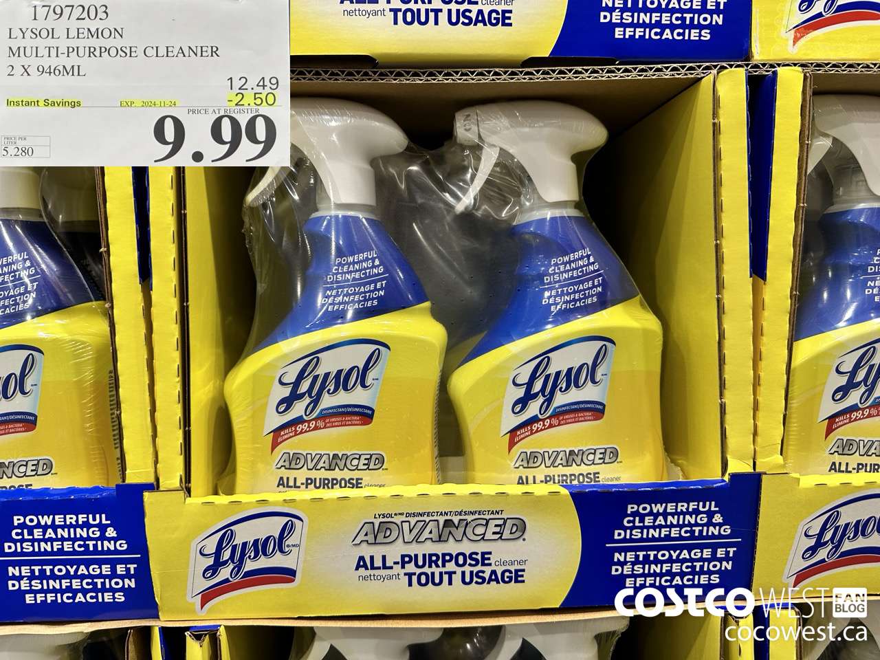 1797203 LYSOL LEMON MULTI-PURPOSE CLEANER 2 X 946ML ($2.50 INSTANT SAVINGS EXPIRES ON 2024-11-24) $9.99