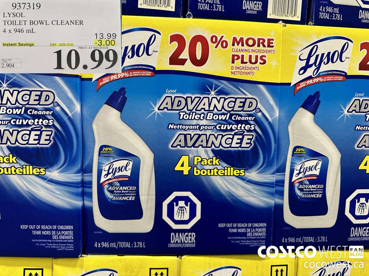 937319 LYSOL TOILET BOWL CLEANER 4 x 946 ML ($3.00 INSTANT SAVINGS EXPIRES ON 2024-12-01) $10.99