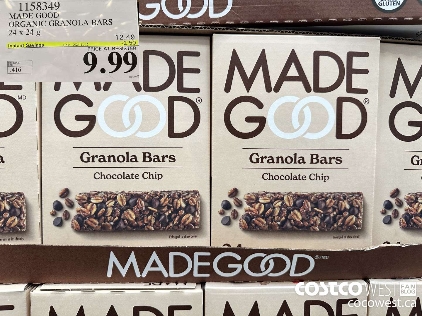 1158349 MADE GOOD ORGANIC GRANOLA BARS 24 x 24g ($2.50 INSTANT SAVINGS EXPIRES ON 2024-11-17) $9.99