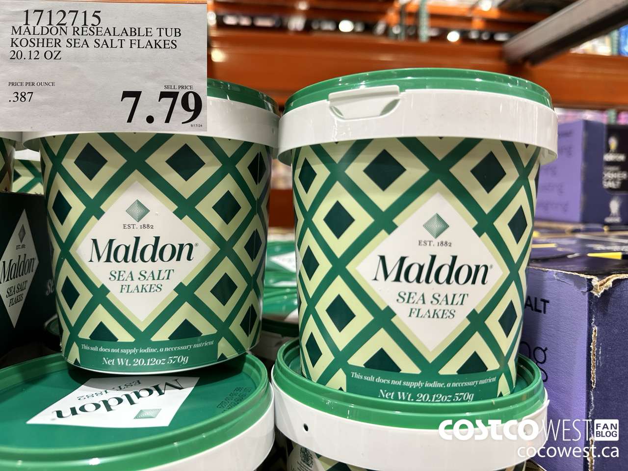 1712715 MALDON RESEALABLE TUB KOSHER SEA SALT FLAKES 20.12 OZ $7.79