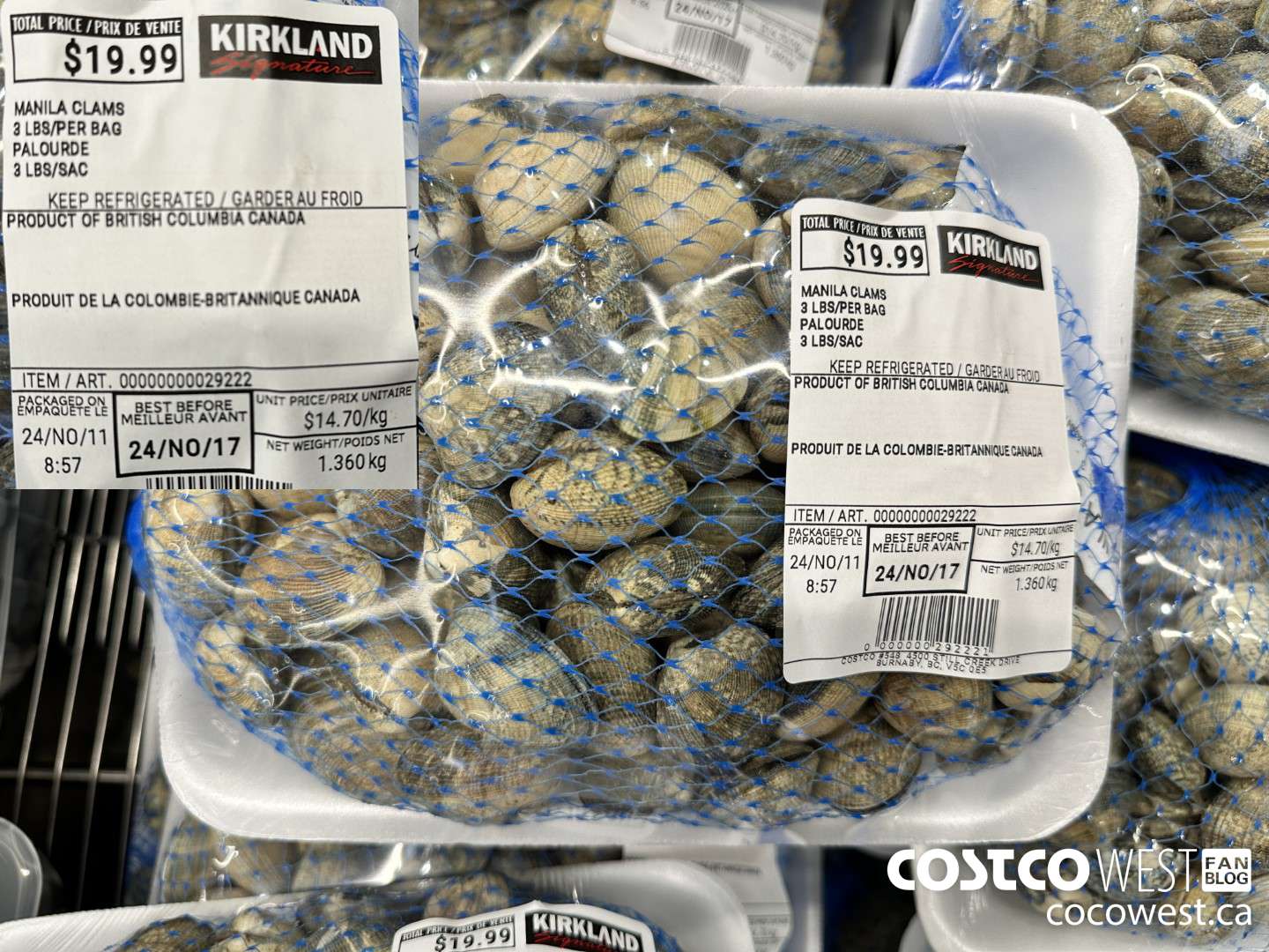 29222 MANILLA CLAMS 3 LBS PER BAG $14.70