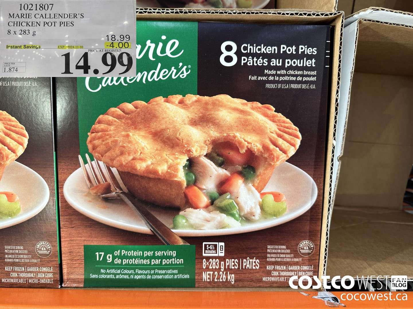 1021807 MARIE CALLENDER'S CHICKEN POT PIES 8 x 283 g ($4.00 INSTANT SAVINGS EXPIRES ON 2024-11-10) $14.99