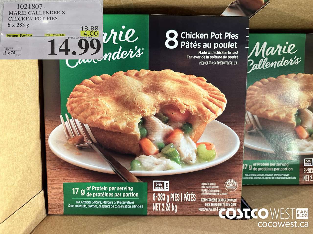 1021807 MARIE CALLENDER'S CHICKEN POT PIES 8 x 283 g ($4.00 INSTANT SAVINGS EXPIRES ON 2024-11-10) $14.99