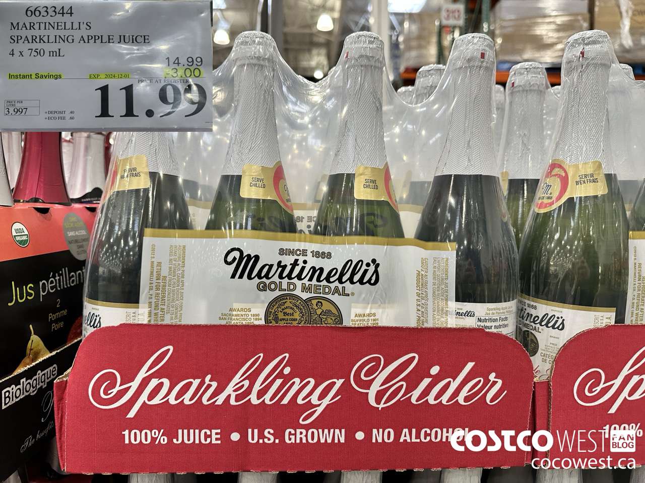 663344 MARTINELLI'S SPARKLING APPLE JUICE 4 X 750 ML ($3.00 INSTANT SAVINGS EXPIRES ON 2024-12-01) $11.99
