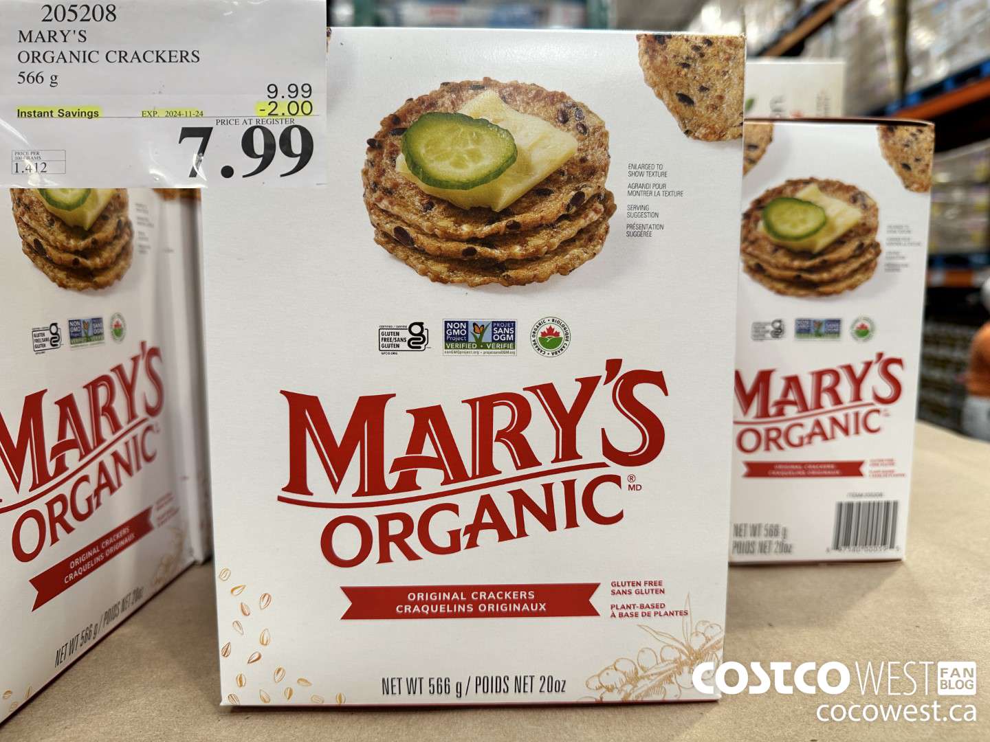 205208 MARY'S ORGANIC CRACKERS 566G ($2.00 INSTANT SAVINGS EXPIRES ON 2024-11-24) $7.99