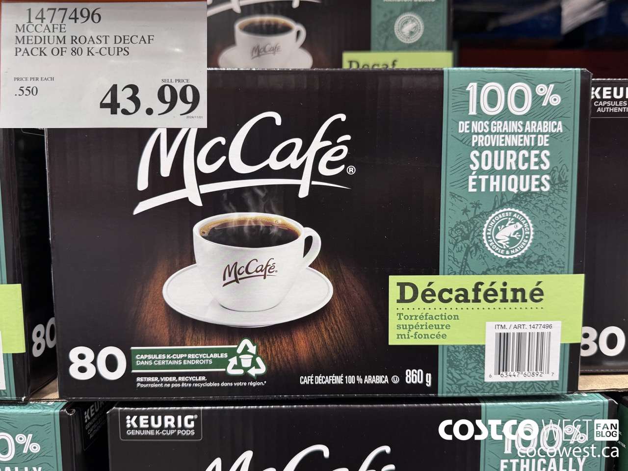 1477496 MCCAFE MEDIUM ROAST DECAF PACK OF 80 K-CUPS $43.99