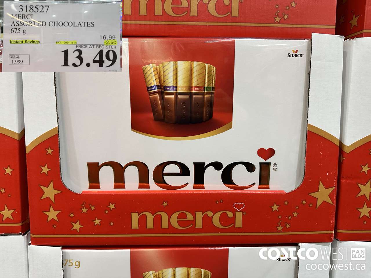 318527 MERCI ASSORTED CHOCOLATES 675 g ($3.50 INSTANT SAVINGS EXPIRES ON 2024-11-10) $13.49