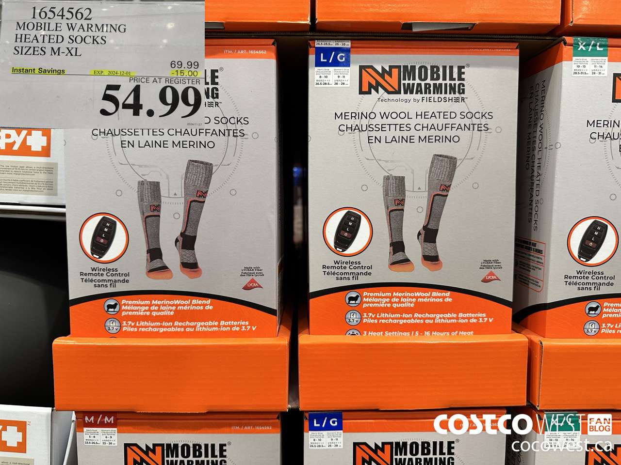 1654562 MOBILE WARMING HEATED SOCKS SIZES M-XL ($15.00 INSTANT SAVINGS EXPIRES ON 2024-12-01) $54.99