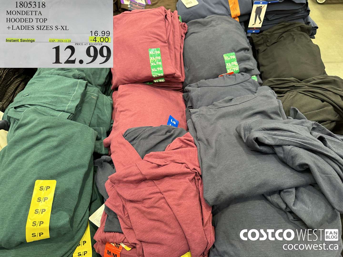 1805318 MONDETTA HOODED TOP LADIES SIZES S-XL  ($4.00 INSTANT SAVINGS EXPIRES ON 2024-11-24) $12.99