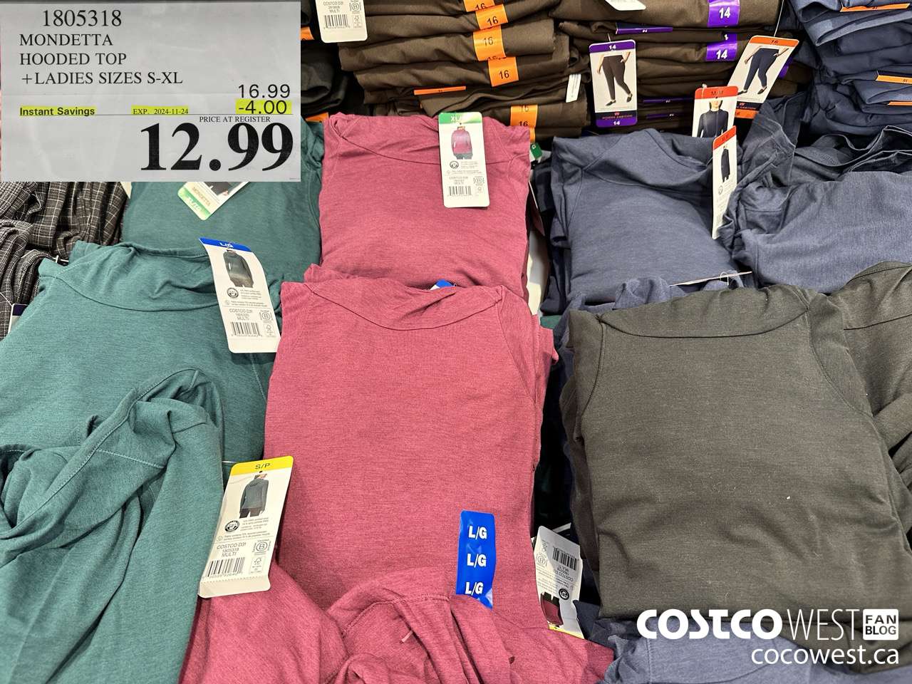 1805318 MONDETTA HOODED TOP LADIES SIZES S-XL  ($4.00 INSTANT SAVINGS EXPIRES ON 2024-11-24) $12.99