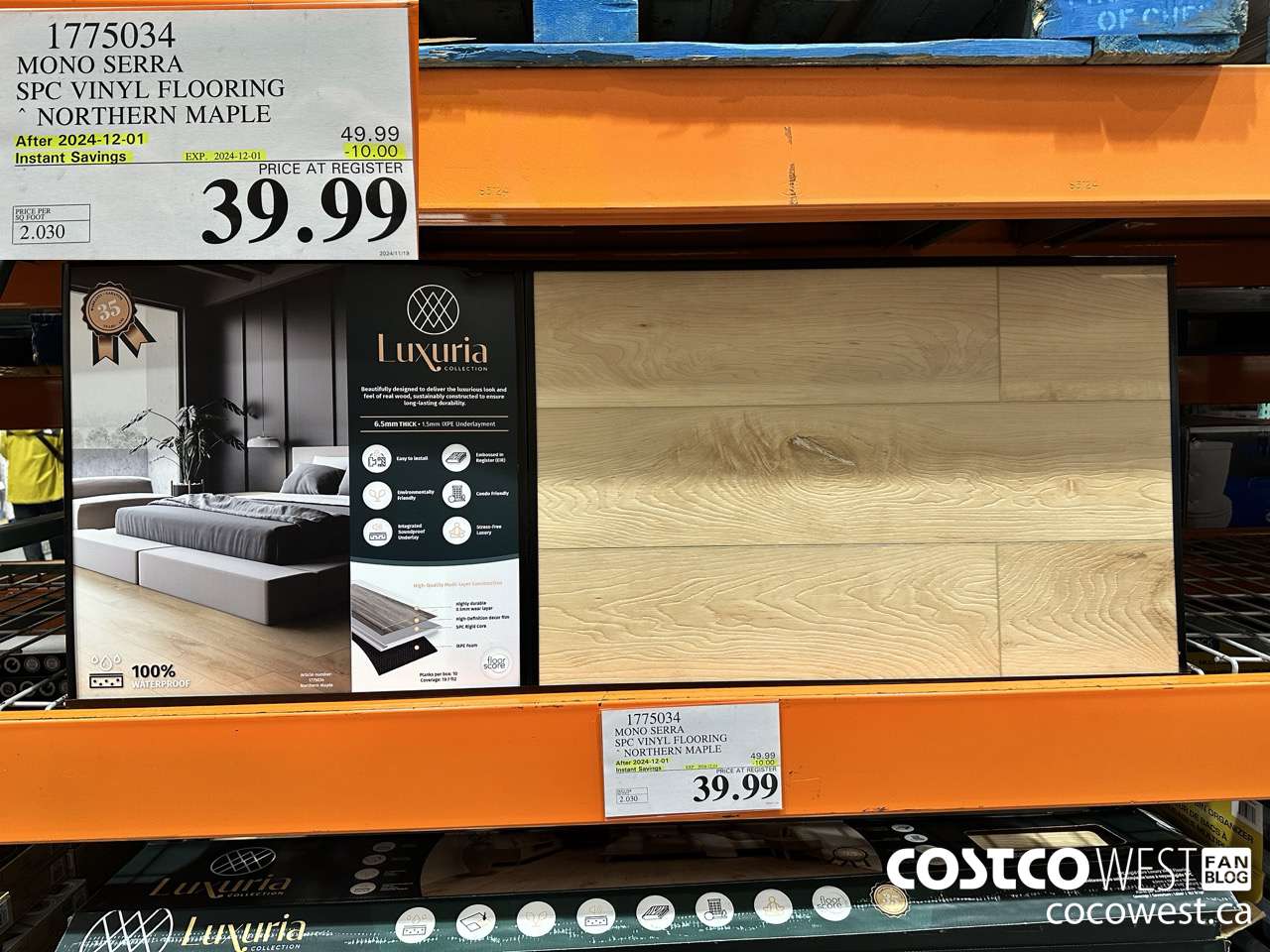 1775034 MONO SERRA SPC VINYL FLOORING NORTHERN MAPLE ($10.00 INSTANT SAVINGS EXPIRES ON 2024-12-01) $39.99