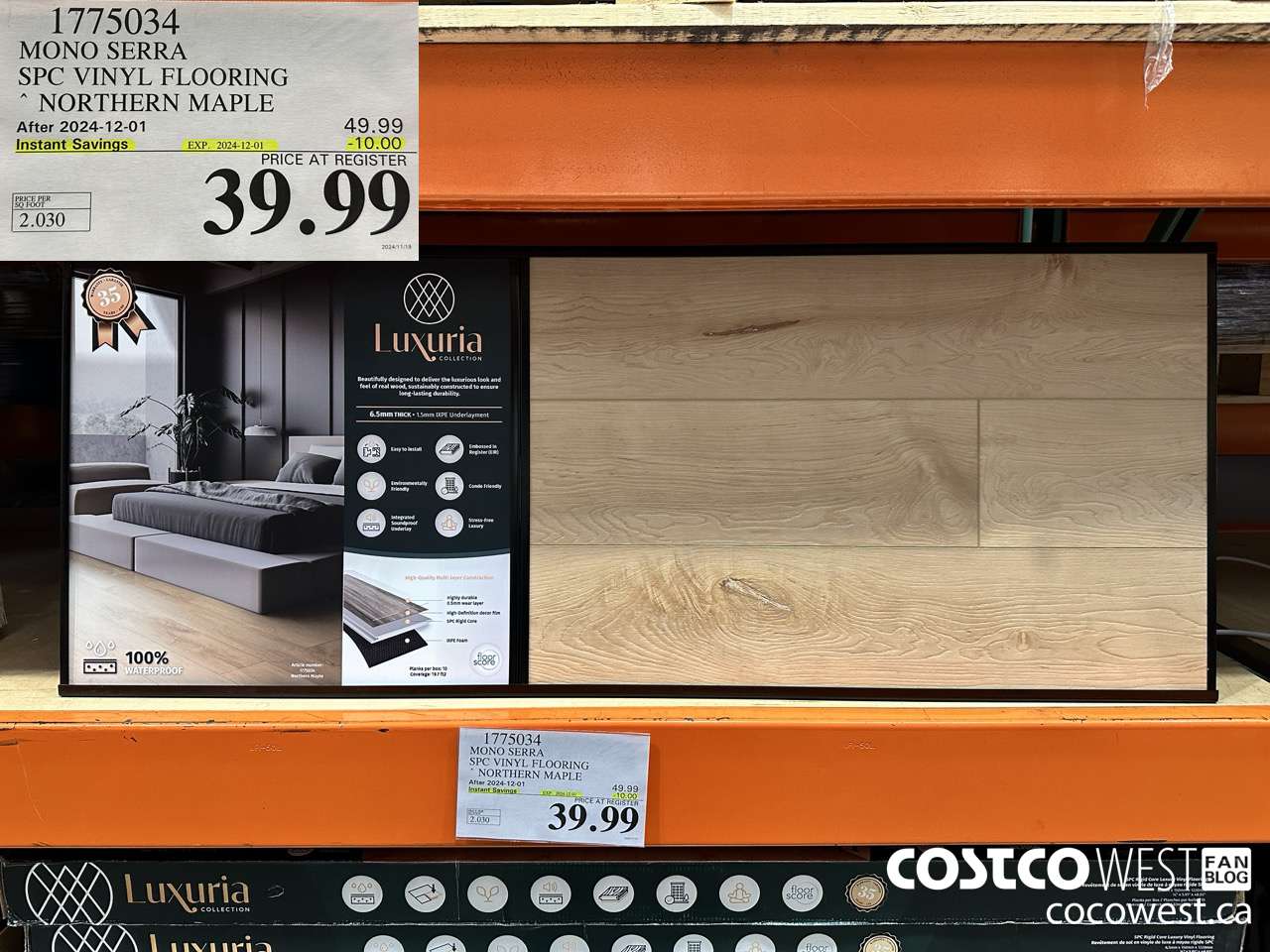 1775034 MONO SERRA SPC VINYL FLOORING NORTHERN MAPLE ($10.00 INSTANT SAVINGS EXPIRES ON 2024-12-01) $39.99