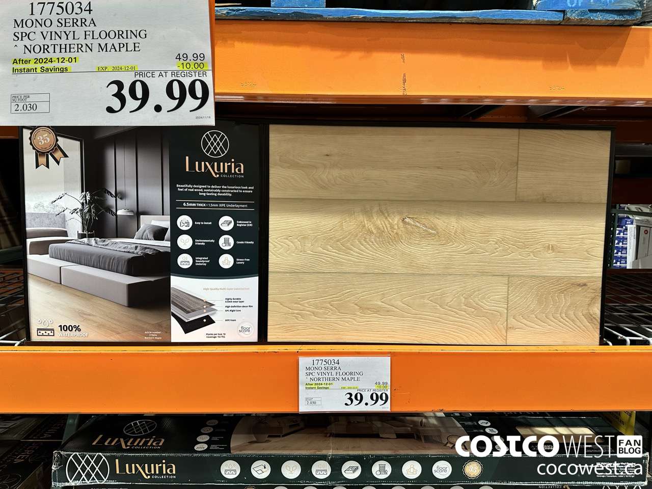 1775034 MONO SERRA SPC VINYL FLOORING NORTHERN MAPLE ($10.00 INSTANT SAVINGS EXPIRES ON 2024-12-01) $39.99