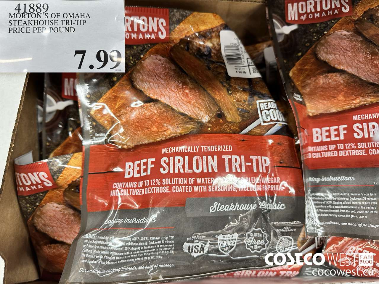 41889 MORTON'S OF OMAHA STEAKHOUSE TRI-TIP PRICE PER POUND $7.99