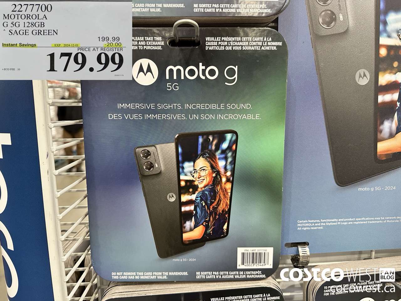 2277700 MOTOROLA G 5G 128GB SAGE GREEN ($20.00 INSTANT SAVINGS EXPIRES ON 2024-12-01) $179.99