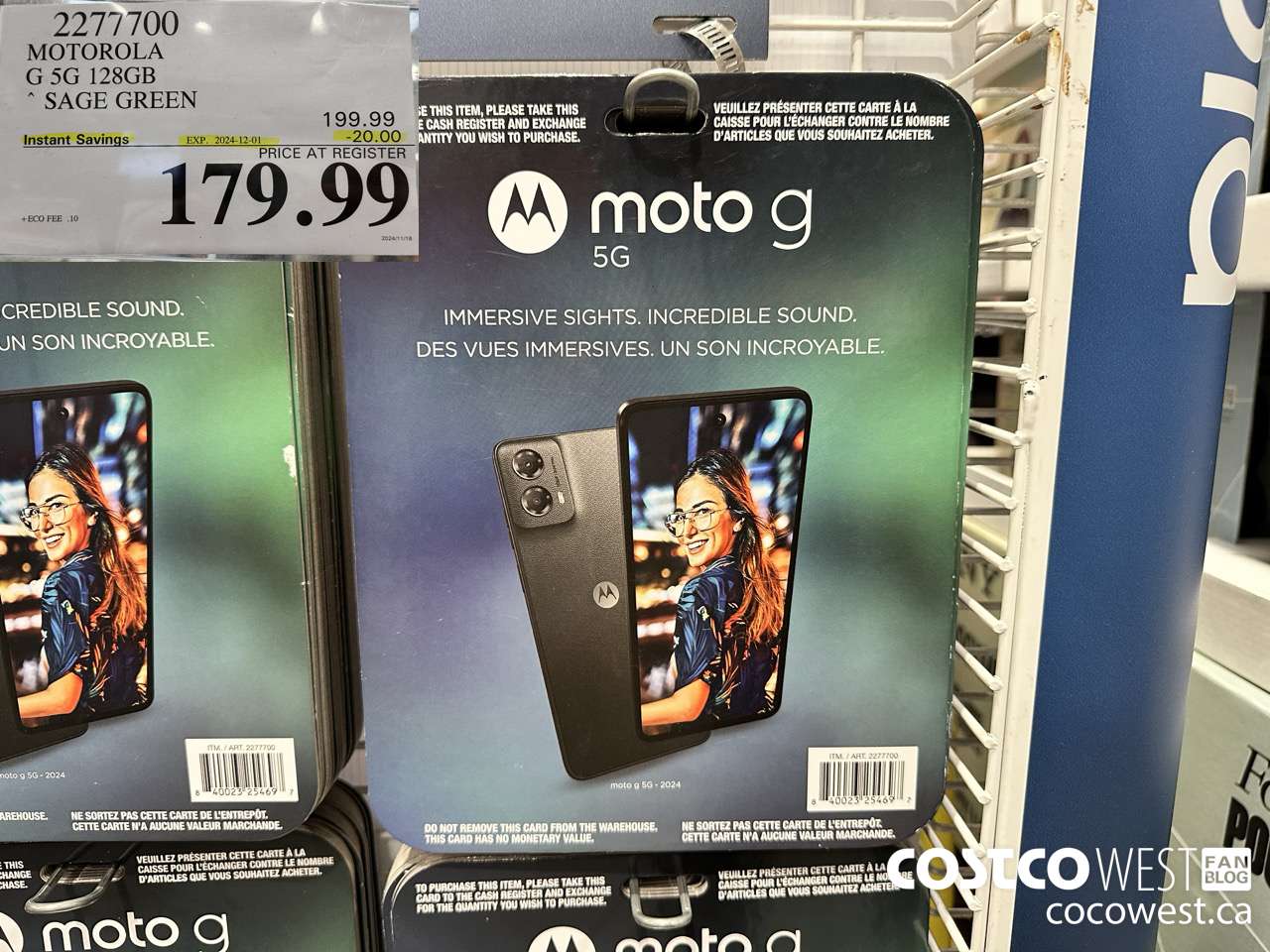 2277700 MOTOROLA G 5G 128GB SAGE GREEN ($20.00 INSTANT SAVINGS EXPIRES ON 2024-12-01) $179.99