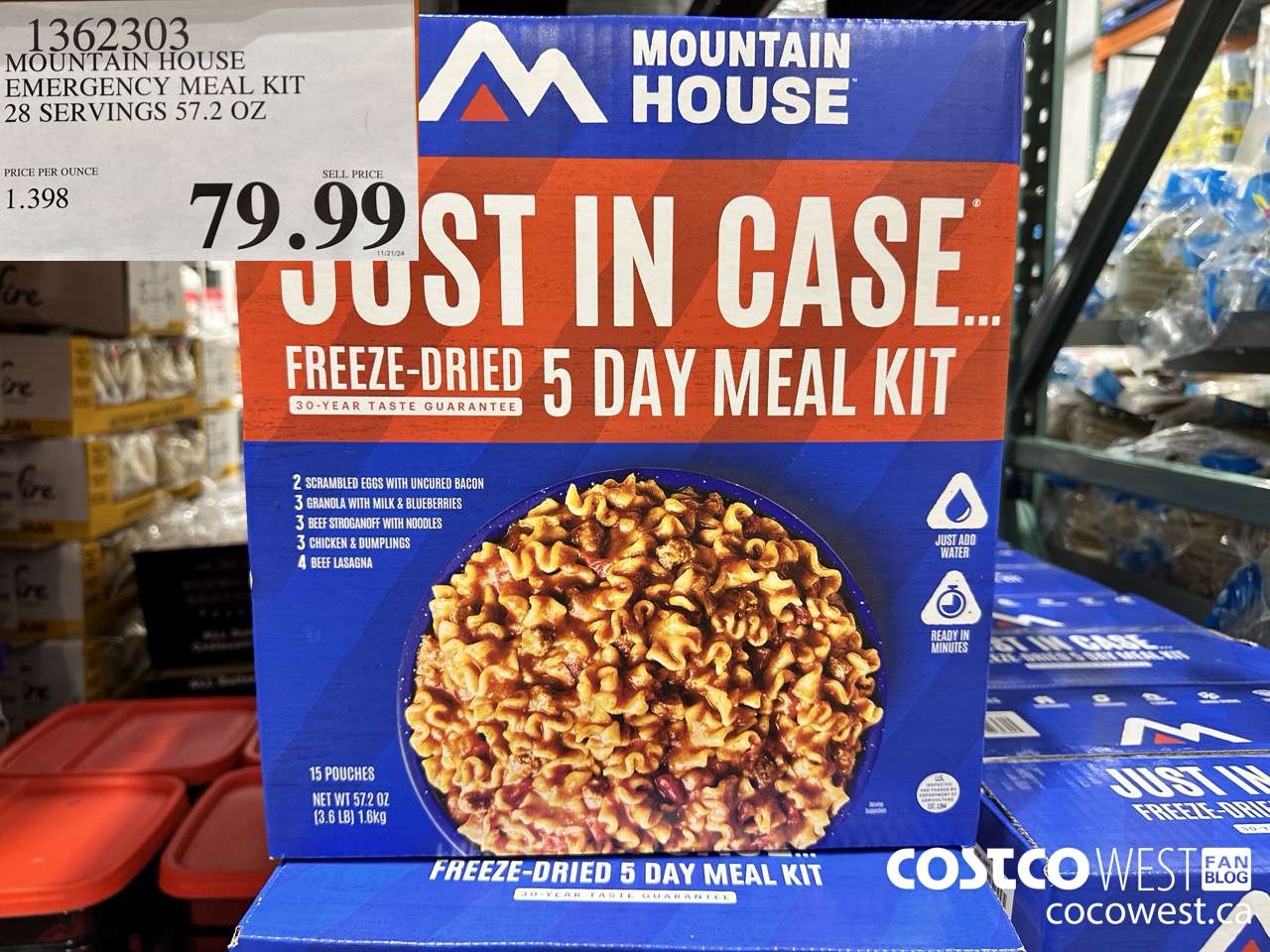 1362303 MOUNTAIN HOUSE EMERGENCY MEAL KIT 28 SERVINGS 57.2 OZ $79.99