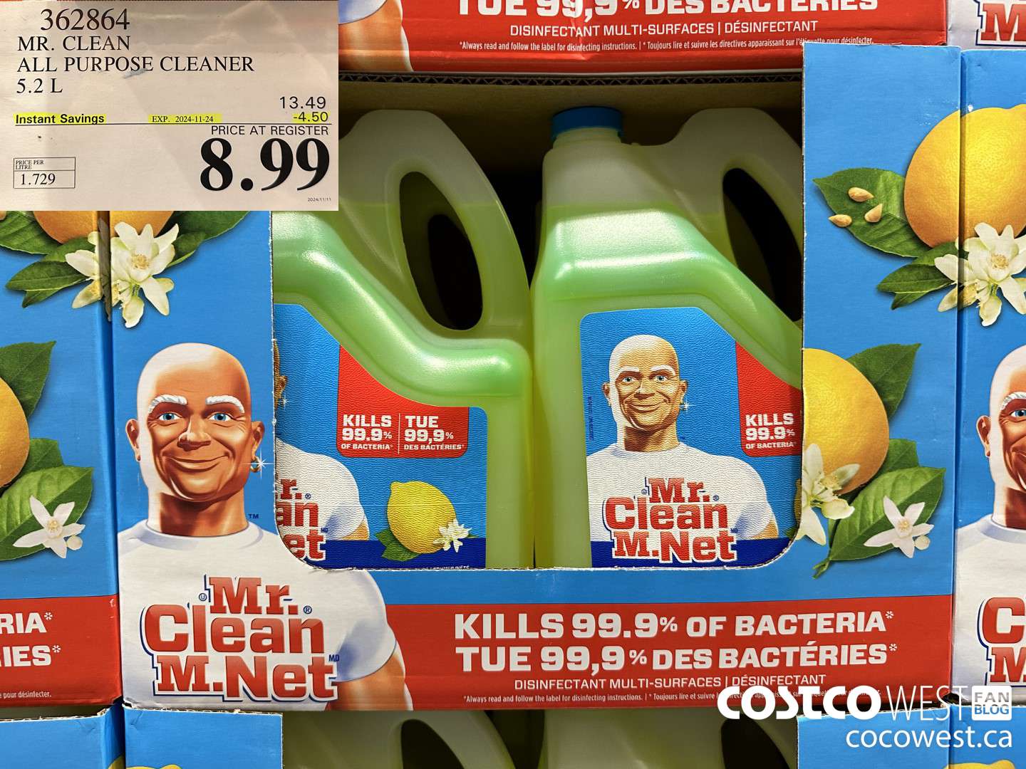 362864 MR. CLEAN ALL PURPOSE CLEANER 5.2 L ($4.50 INSTANT SAVINGS EXPIRES ON 2024-11-24) $8.99