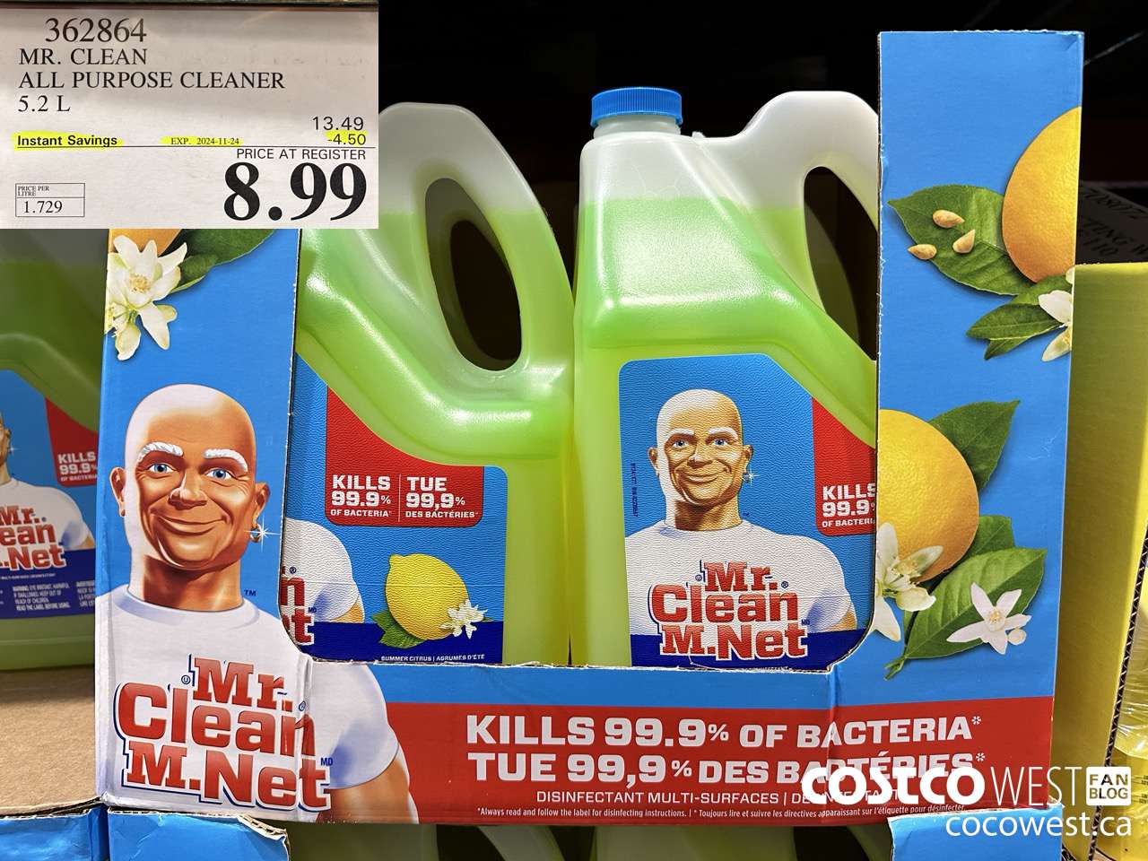 362864 MR. CLEAN ALL PURPOSE CLEANER 5.2 L ($4.50 INSTANT SAVINGS EXPIRES ON 2024-11-24) $8.99