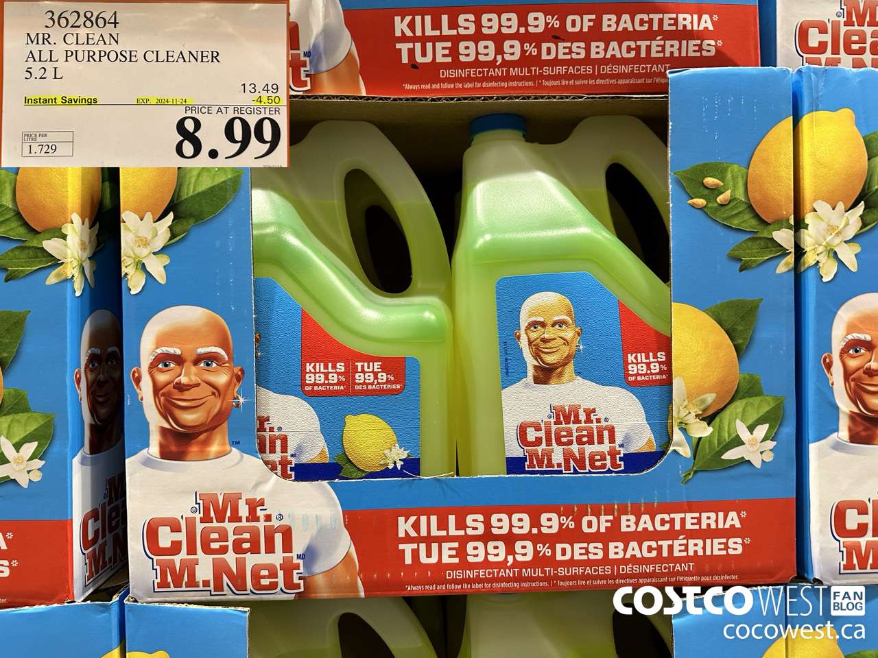 362864 MR. CLEAN ALL PURPOSE CLEANER 5.2 L ($4.50 INSTANT SAVINGS EXPIRES ON 2024-11-24) $8.99