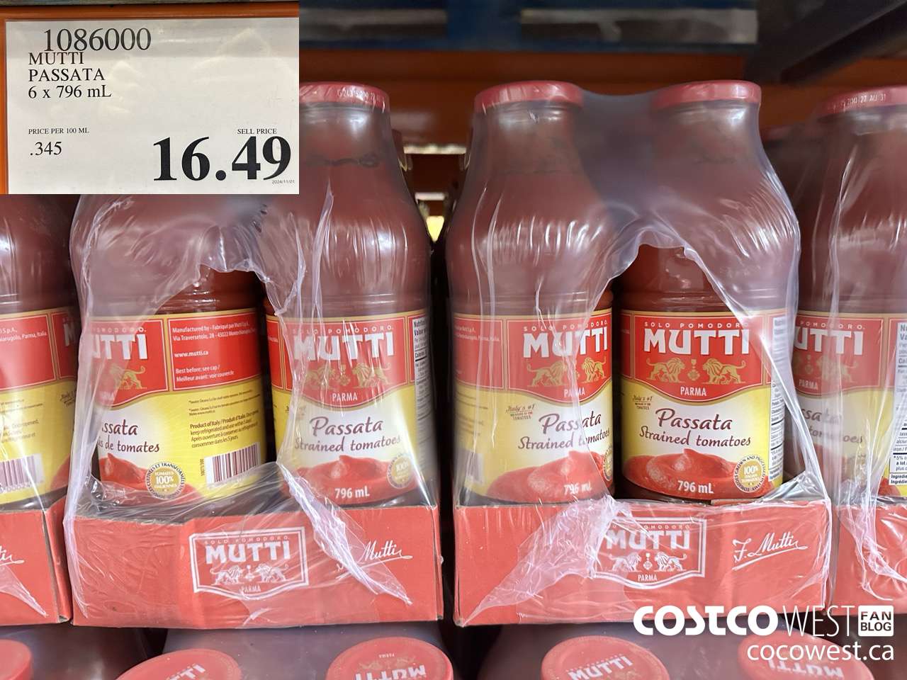 1086000 MUTTI PASSATA 6 X 796ML $16.49