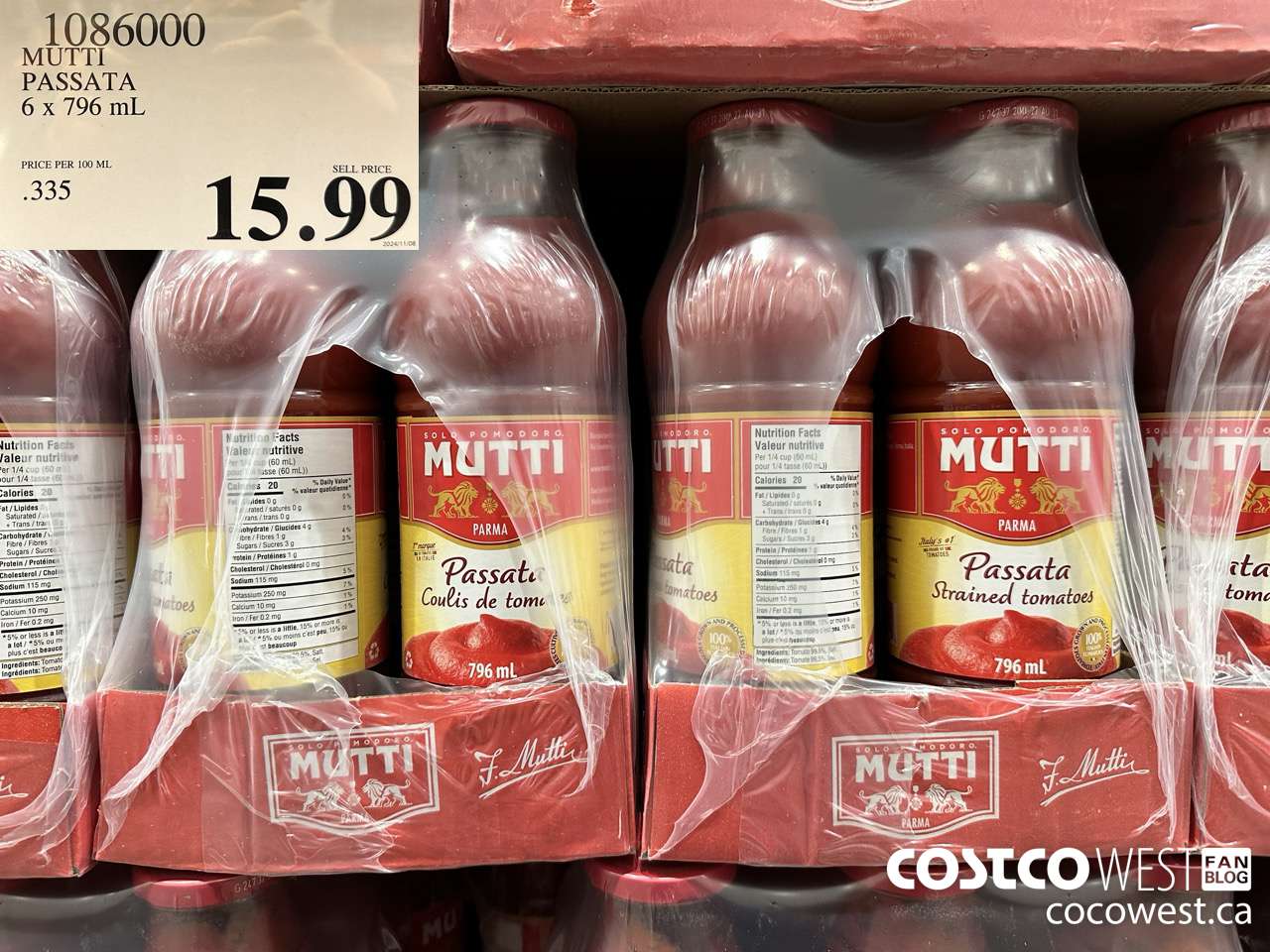 1086000 MUTTI PASSATA 6 X 796ML $15.99
