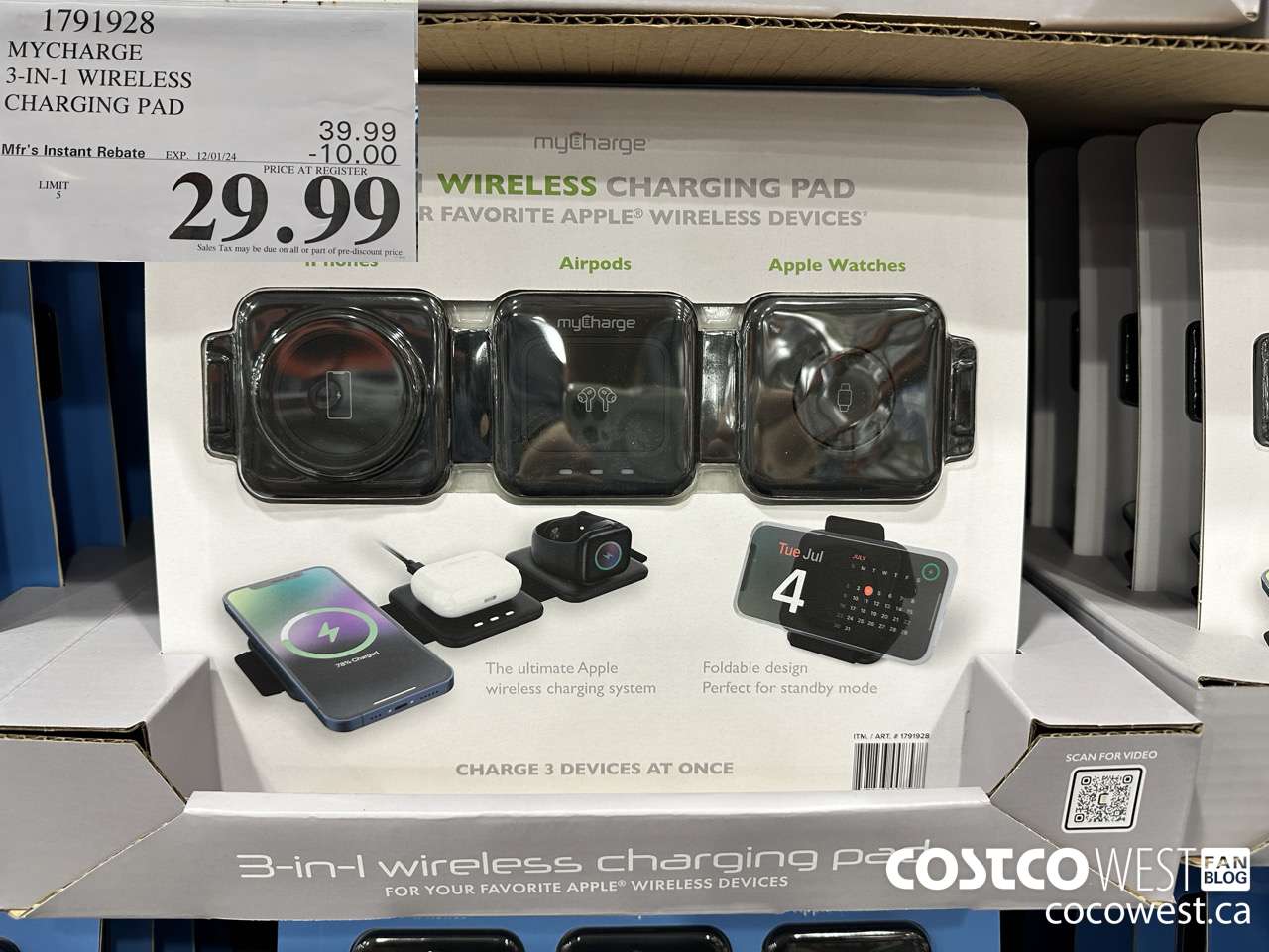 1791928 MYCHARGE 3-IN-1 WIRELESS CHARGING PAD ($10.00 INSTANT SAVINGS EXPIRES ON 2024-12-01) $29.99