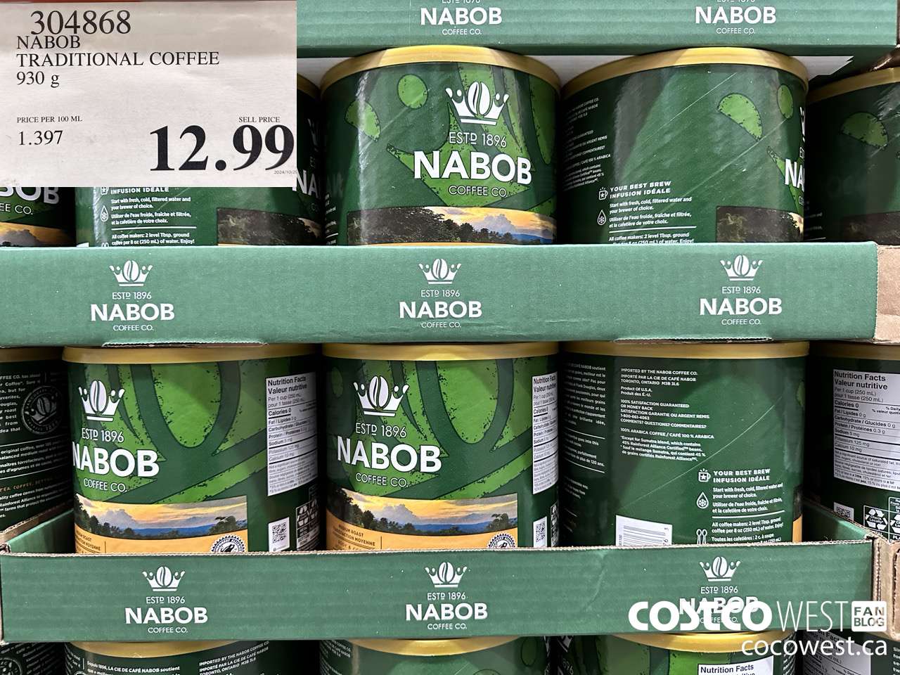304868 NABOB TRADITIONAL COFFEE 930G $12.99