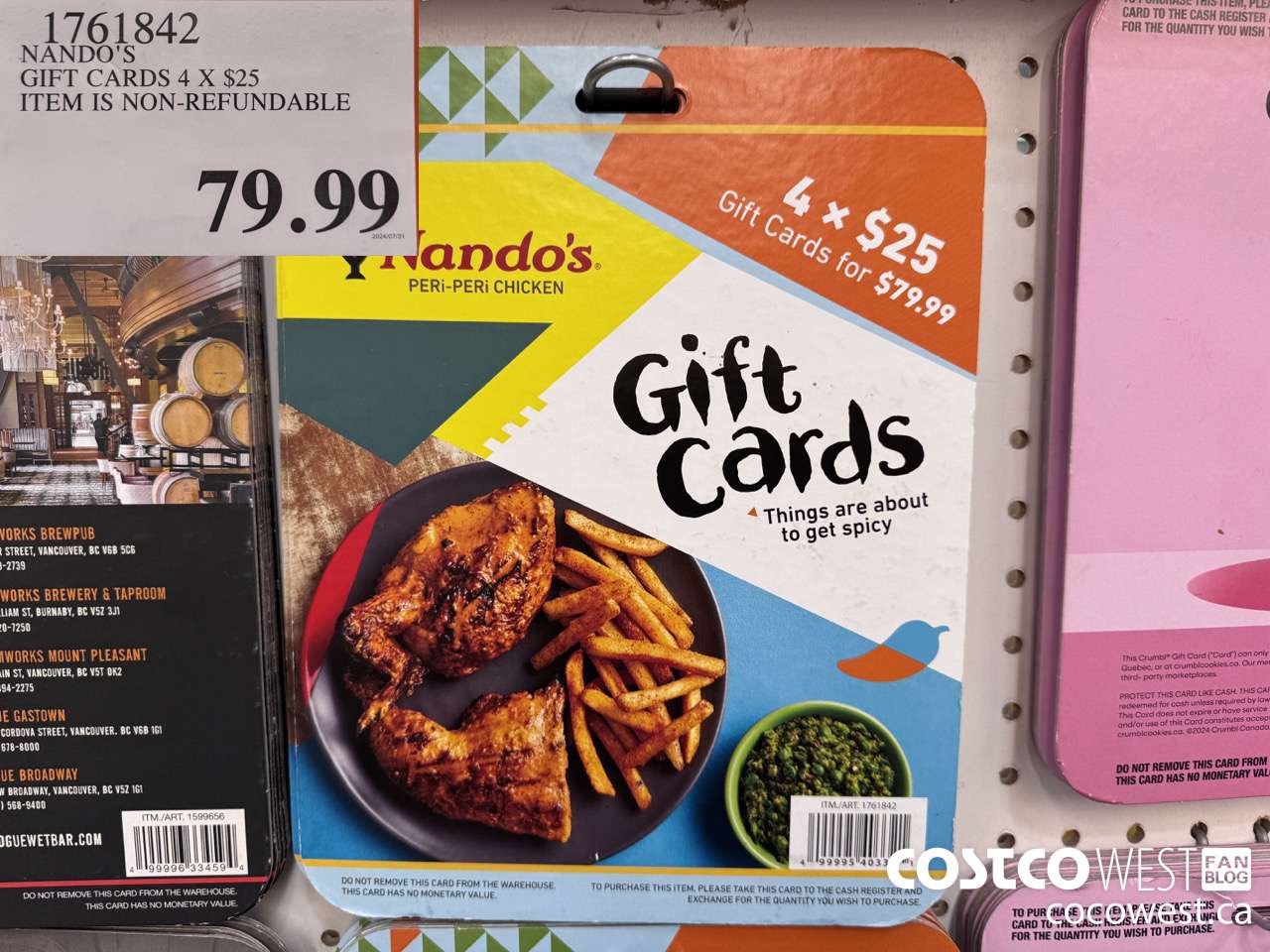 1761842 NANDO'S GIFT CARDS 4 X $25 $79.99