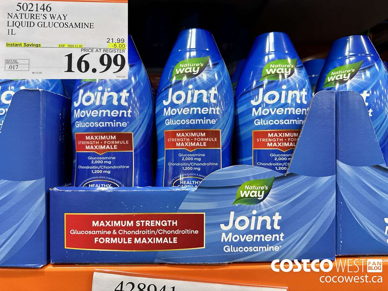 502146 NATURE'S WAY LIQUID GLUCOSAMINE 1 L ($5.00 INSTANT SAVINGS EXPIRES ON 2024-11-10) $16.99