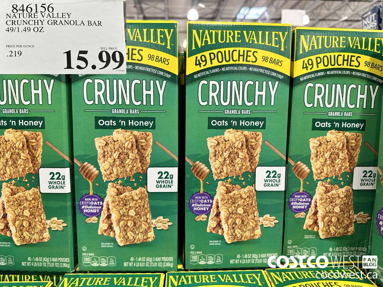 846156 NATURE VALLEY CRUNCHY GRANOLA BAR 49/1.49 OZ $15.99