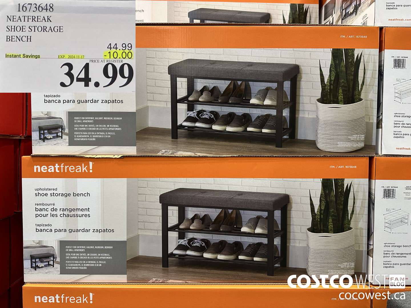 1673648 NEATFREAK SHOE STORAGE BENCH ($10.00 INSTANT SAVINGS EXPIRES ON 2024-11-17) $34.99