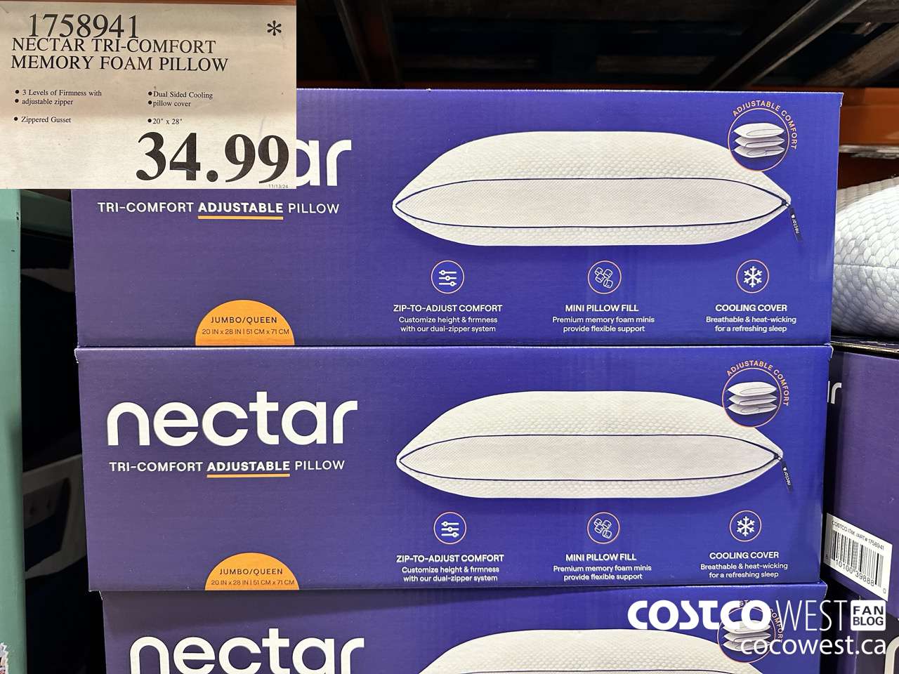 1758941 NECTAR TRI-COMFORT MEMORY FOAM PILLOW $34.99