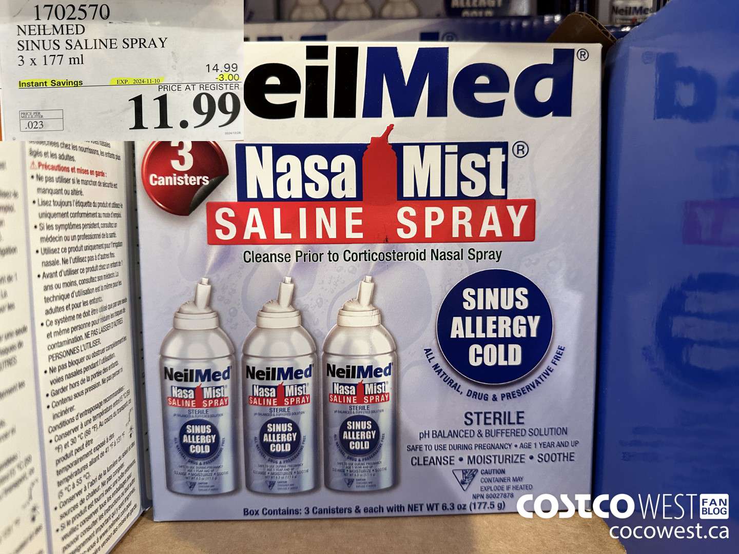 1702570 NEILMED SINUS SALINE SPRAY 3 X 177 ML ($3.00 INSTANT SAVINGS EXPIRES ON 2024-11-10) $11.99