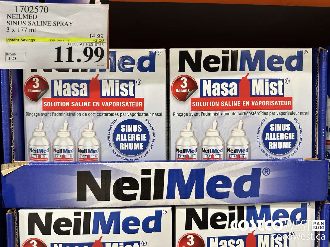 1702570 NEILMED SINUS SALINE SPRAY 3 X 177 ML ($3.00 INSTANT SAVINGS EXPIRES ON 2024-11-10) $11.99