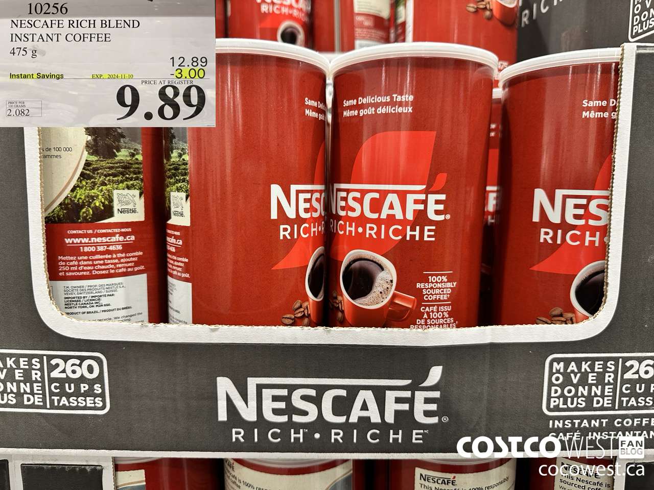 10256 NESCAFE RICH BLEND INSTANT COFFEE 475G ($3.00 INSTANT SAVINGS EXPIRES ON 2024-11-10) $9.89