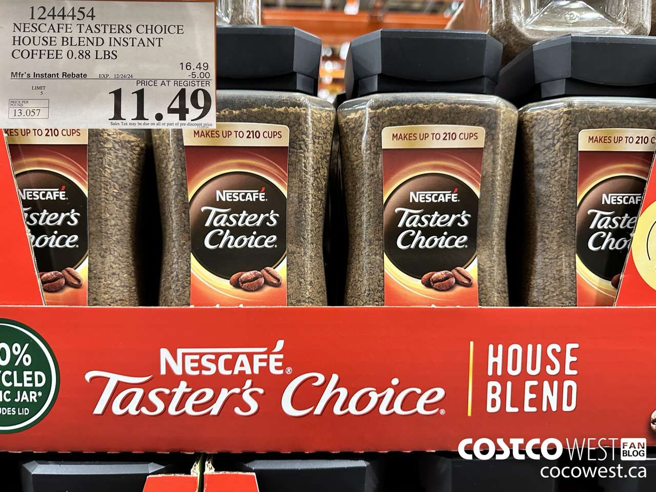 1244454 NESCAFE TASTERS CHOICE HOUSE BLEND INSTANT COFFEE 0.88 LBS ($5.00 INSTANT SAVINGS EXPIRES ON 2024-12-24) $11.49