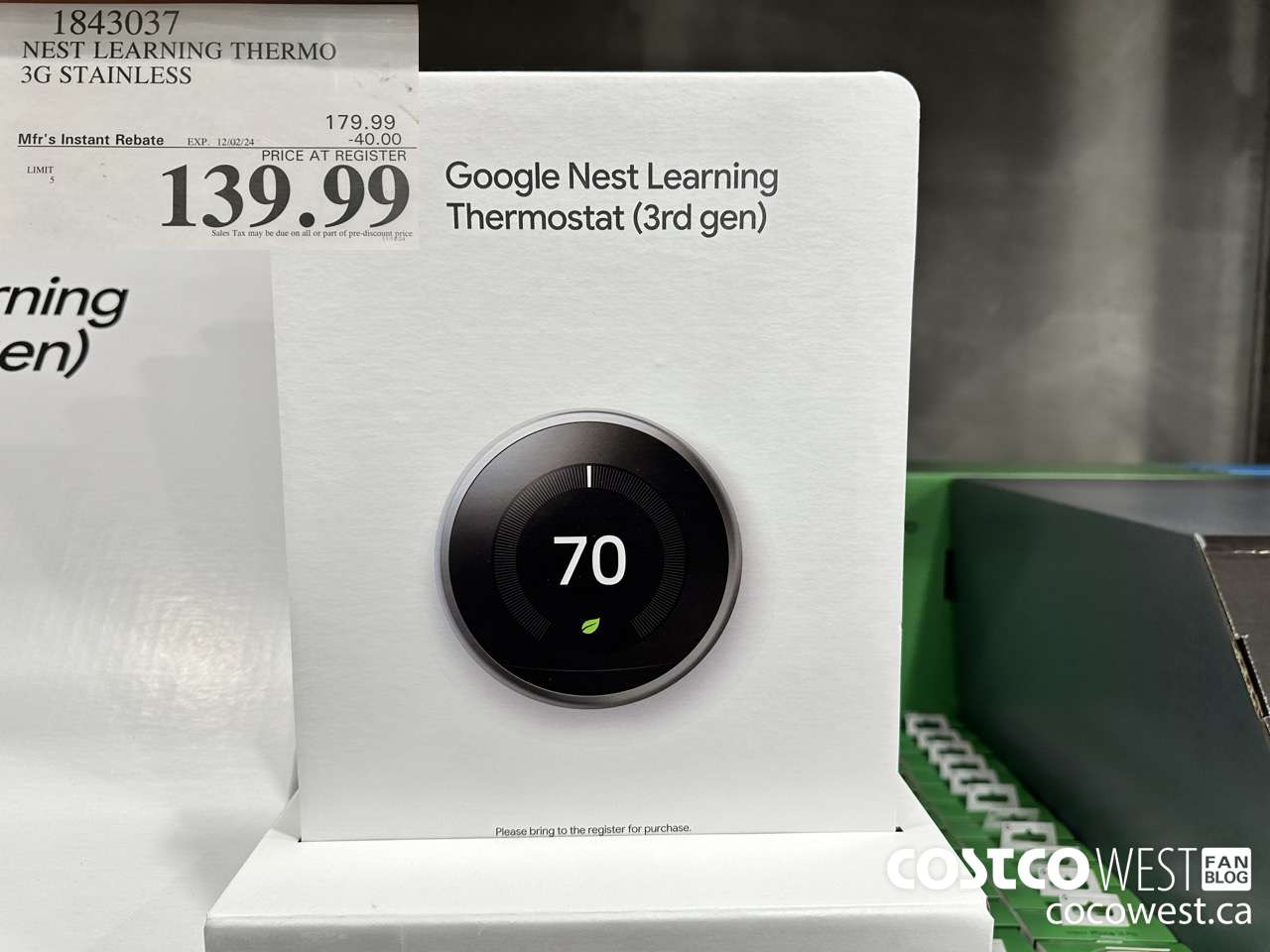 1843037 NEST LEARNING THERMO 3G STAINLESS ($40.00 INSTANT SAVINGS EXPIRES ON 2024-12-02) $139.99