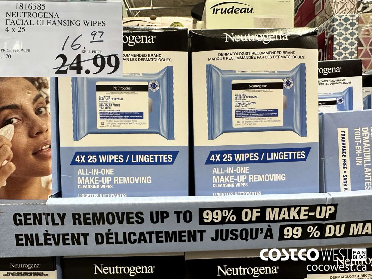 1816585 NEUTROGENA FACIAL CLEANSING WIPES 4 X 25 $16.97