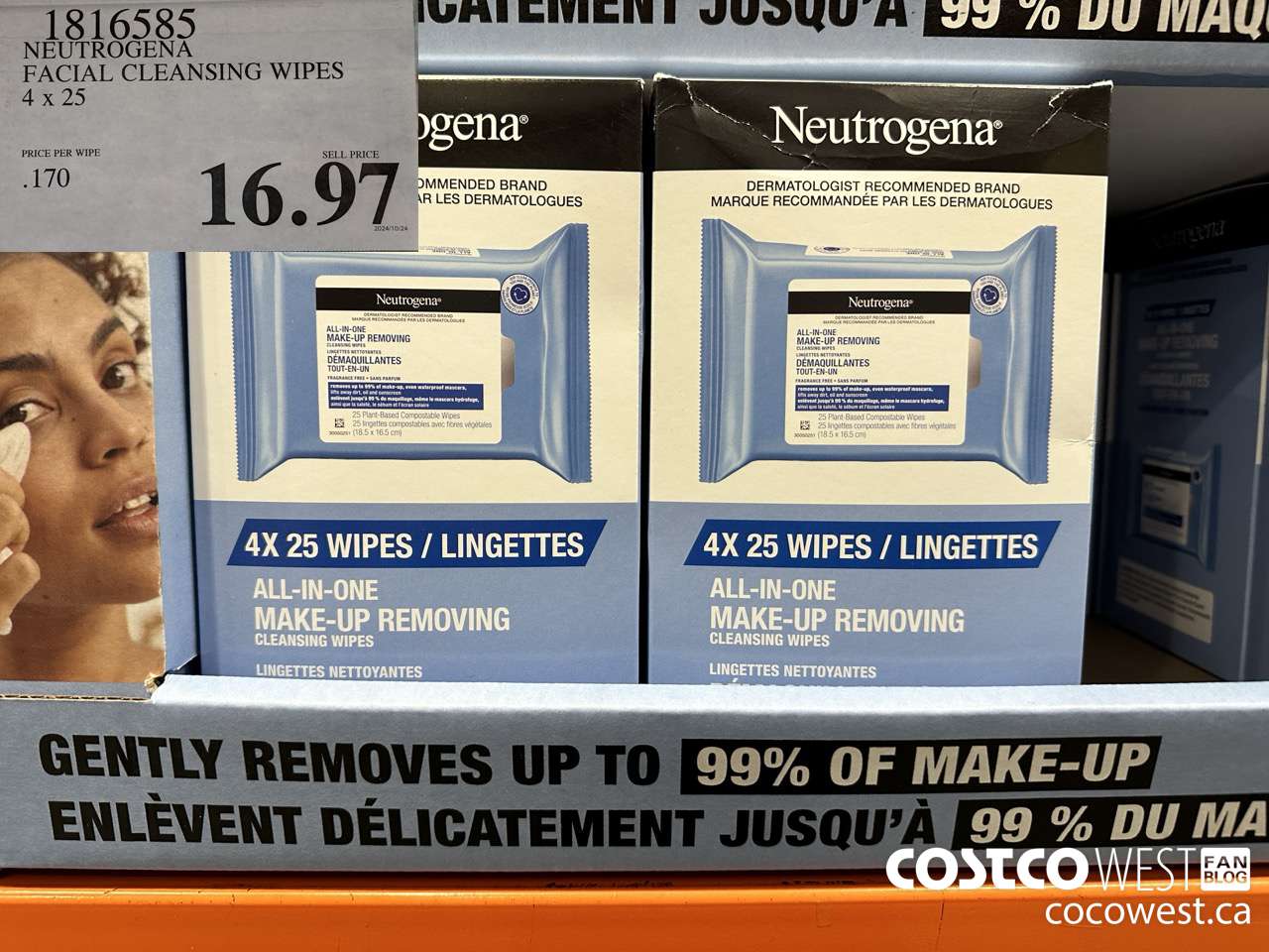 1816585 NEUTROGENA FACIAL CLEANSING WIPES 4 X 25 $16.97