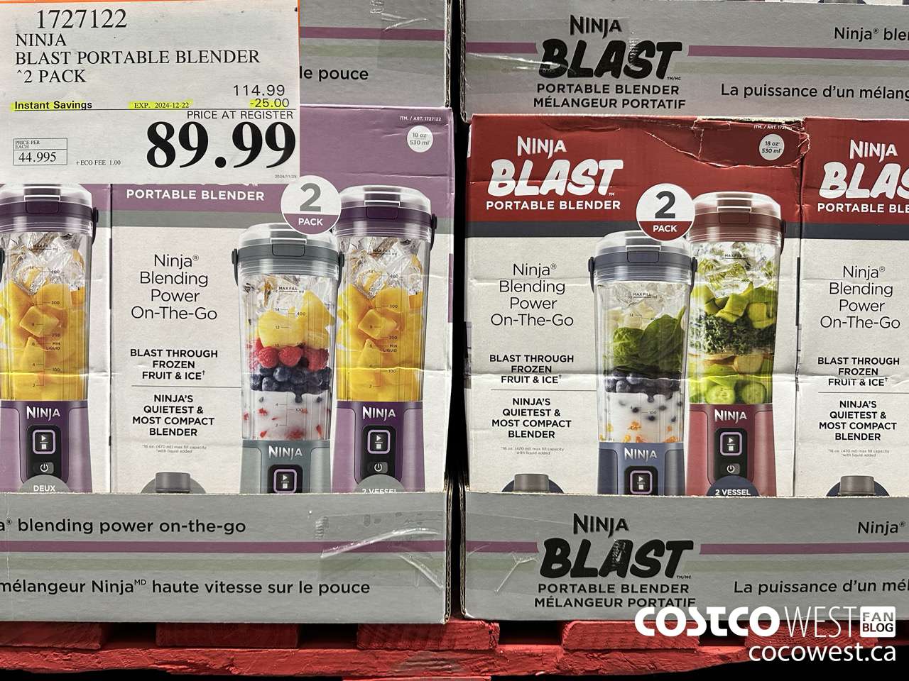 1727122 NINJA BLAST PORTABLE BLENDER 2 PACK ($25.00 INSTANT SAVINGS EXPIRES ON 2024-12-22) $89.99