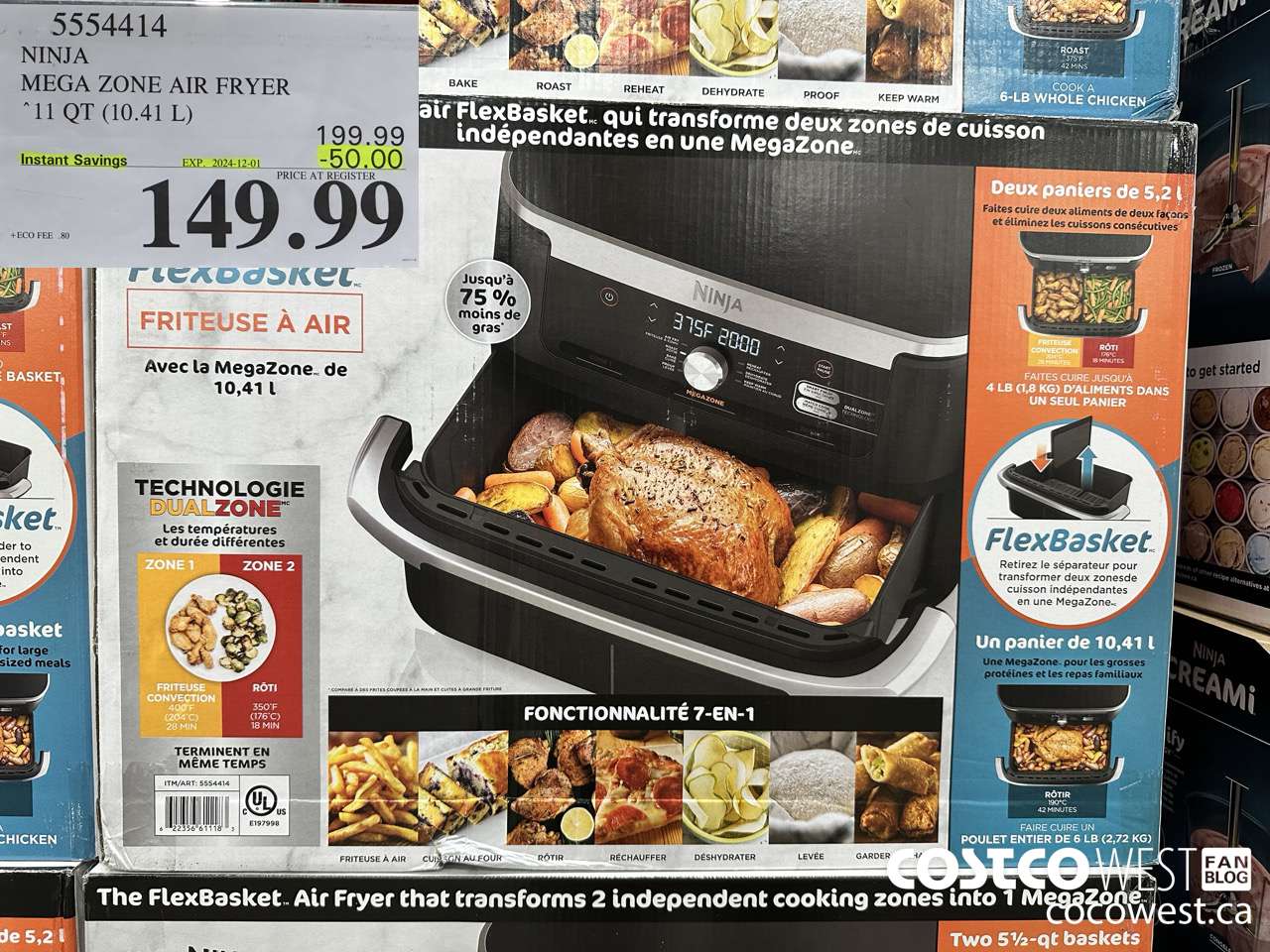 5554414 NINJA MEGA ZONE AIR FRYER 11 QT. (10,41 L) ($50.00 INSTANT SAVINGS EXPIRES ON 2024-12-01) $149.99