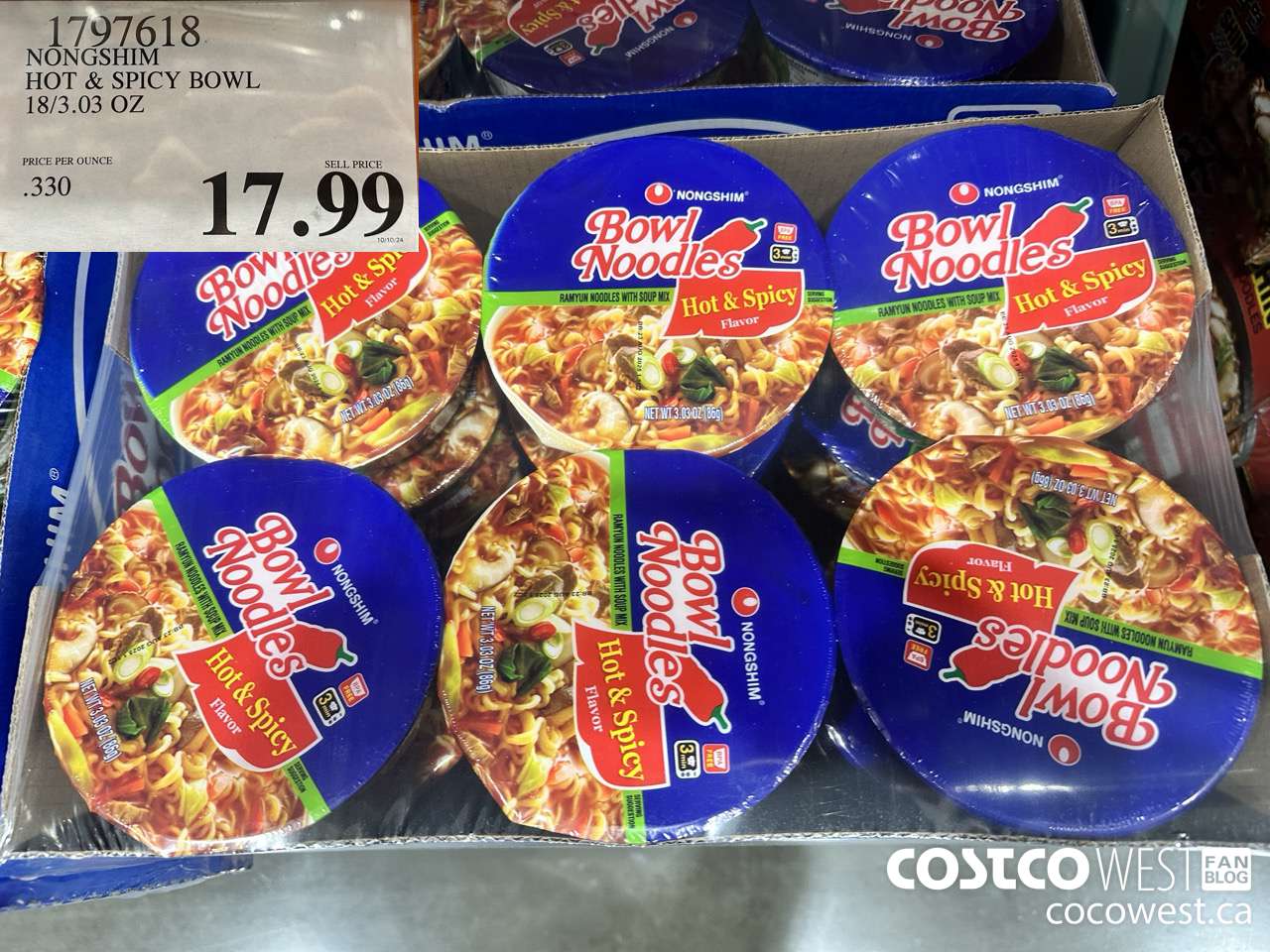 1797618 NONGSHIM HOT & SPICY BOWL 18/3.03 OZ $17.99