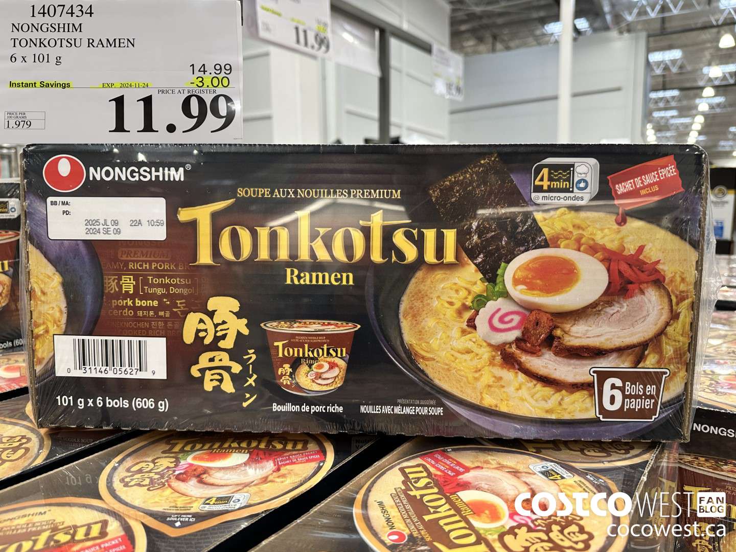 1407434 NONG SHIM TONKOTSU RAMEN 6 x 101 g ($3.00 INSTANT SAVINGS EXPIRES ON 2024-11-24) $11.99