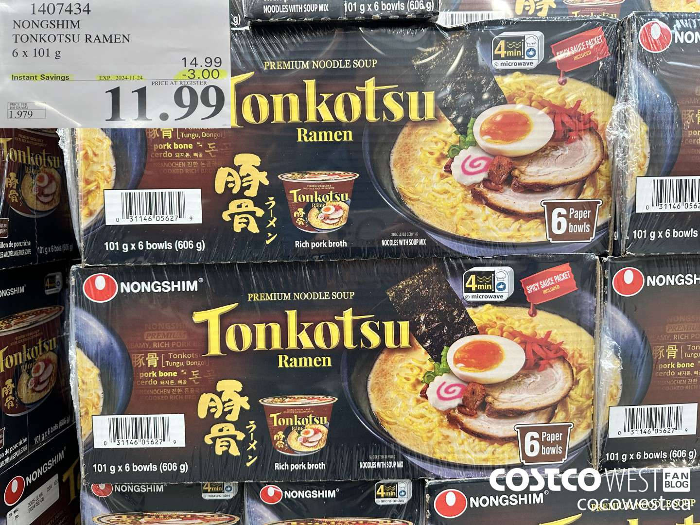 1407434 NONG SHIM TONKOTSU RAMEN 6 x 101 g ($3.00 INSTANT SAVINGS EXPIRES ON 2024-11-24) $11.99