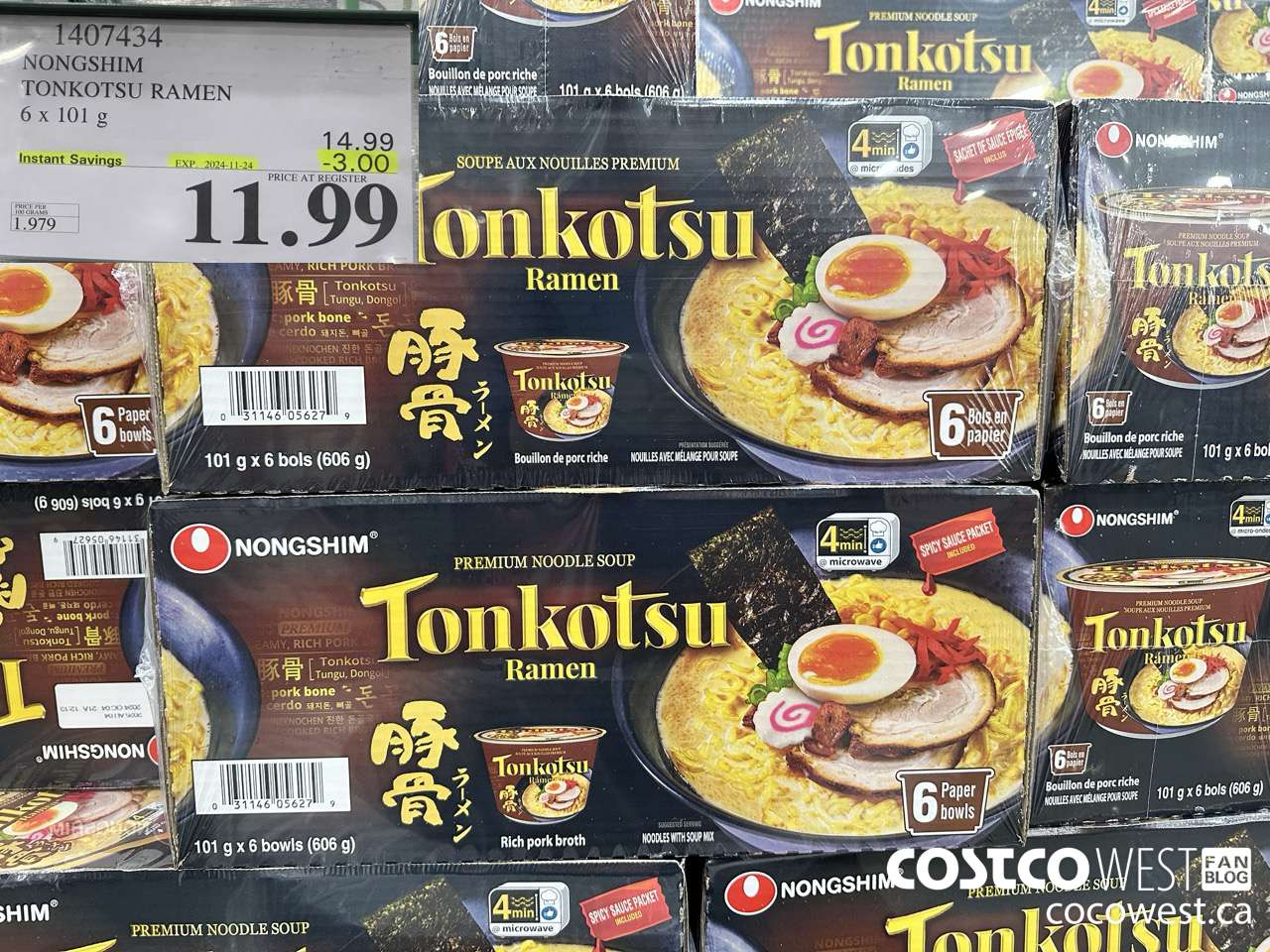 1407434 NONG SHIM TONKOTSU RAMEN 6 x 101 g ($3.00 INSTANT SAVINGS EXPIRES ON 2024-11-24) $11.99